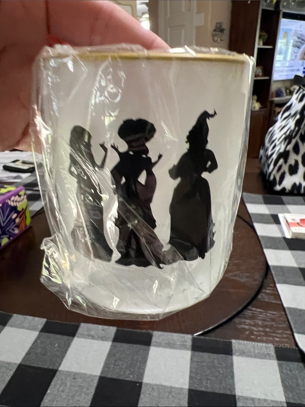 New HOCUS POCUS White Candle Holder with Gold Rim